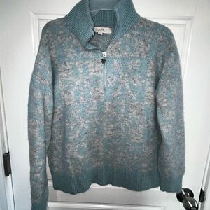 LOFT Teal and Gray Zip-Up Sweater